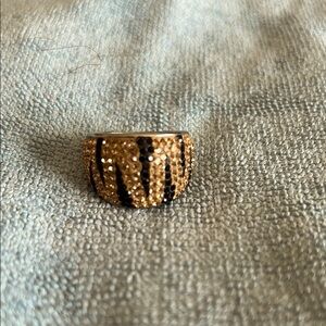 Vintage JCM Gold and Black Tiger Striped Stainless Steel Ring
